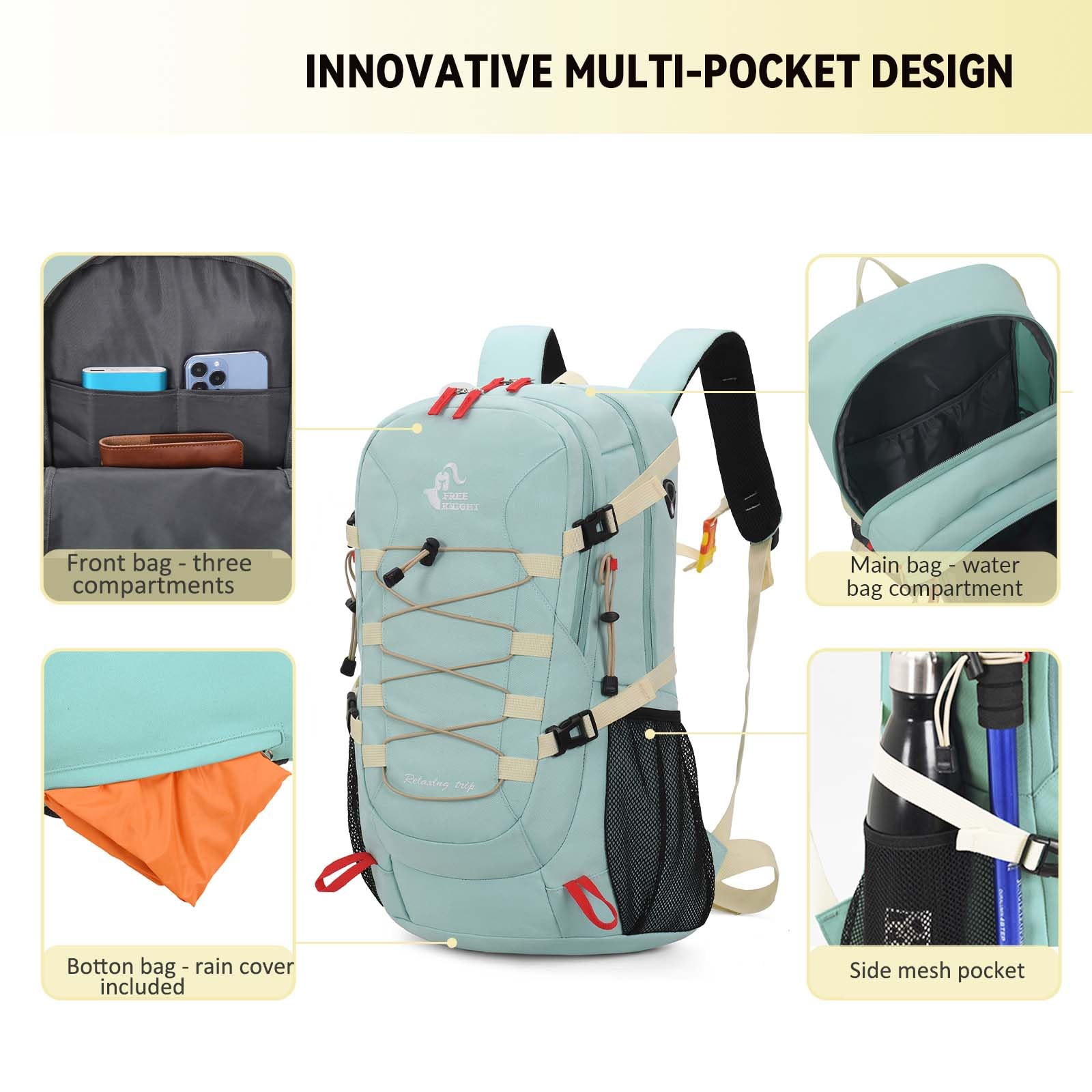 Foto 7 pulgar | Mochila De Senderismo Bseash, Impermeable, 40 L, Con Funda Para Lluvia, Color Negro - Venta Internacional.