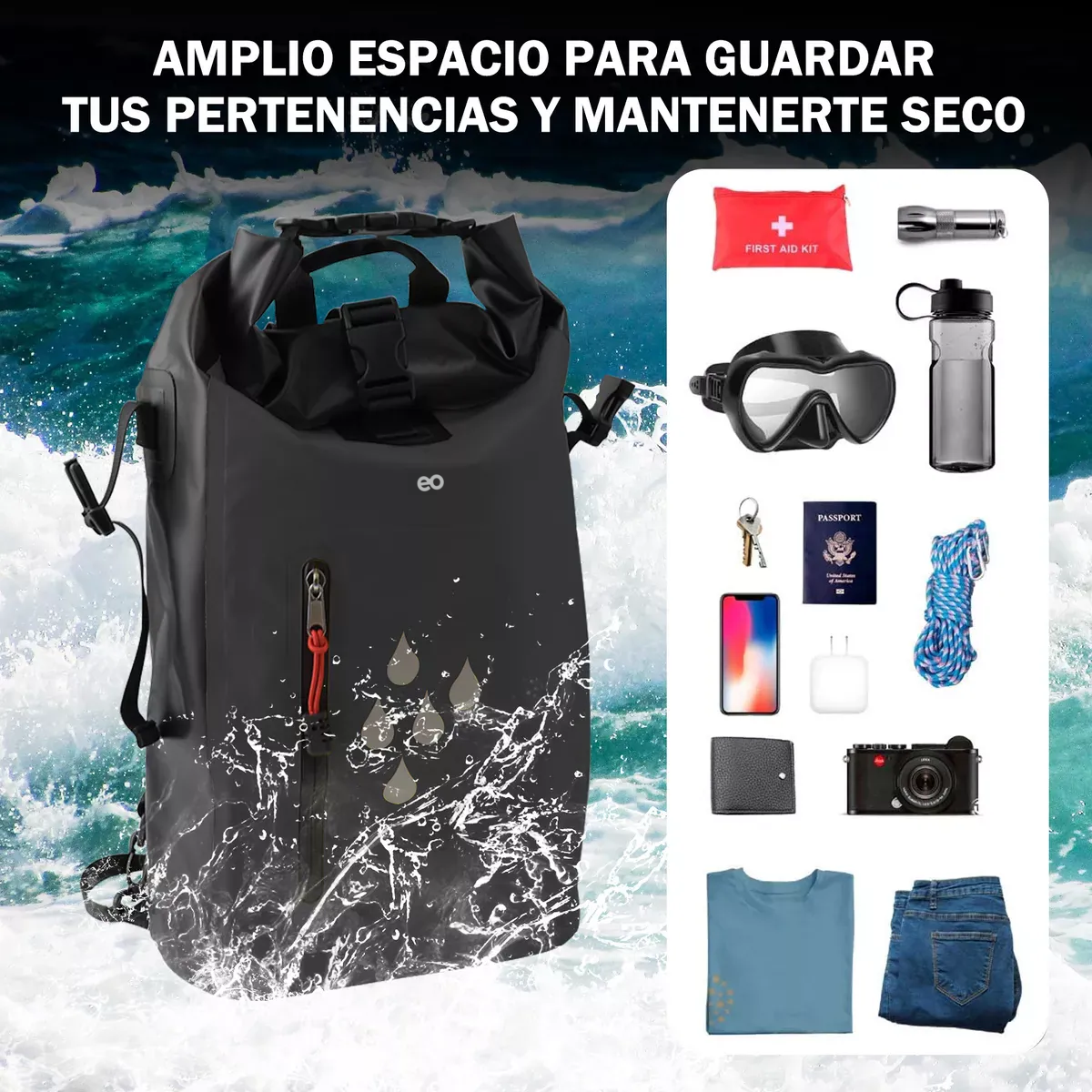 Foto 3 pulgar | Language Mochila Impermeable Para Camping Accesorios Tactico Eo Safe Imports Esi-18221-1 Negro