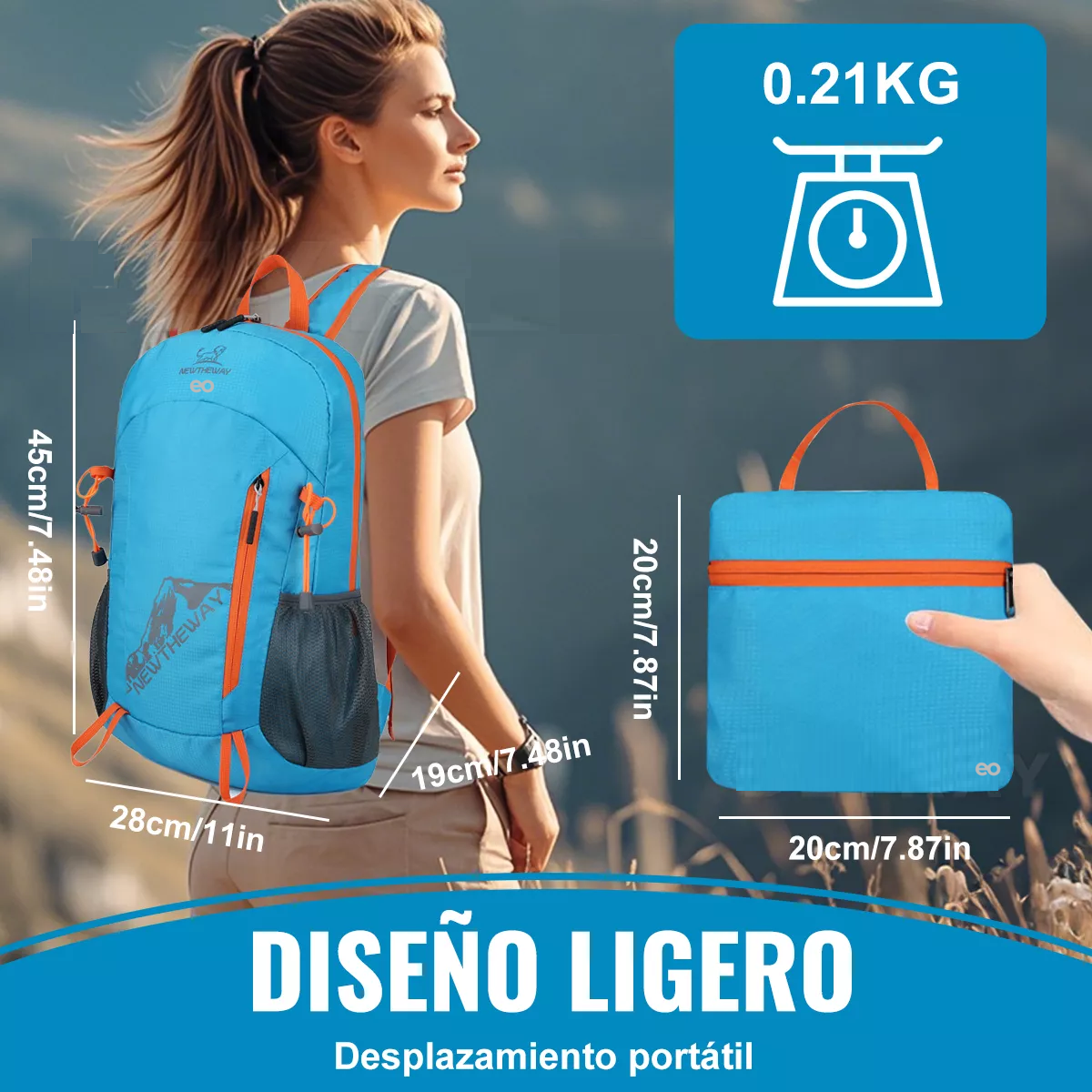 Foto 3 pulgar | Language Mochila Senderismo Portátil Bolsa Hombro Plegable Impermeable Eo Safe Imports Esi-18219-1 Azul