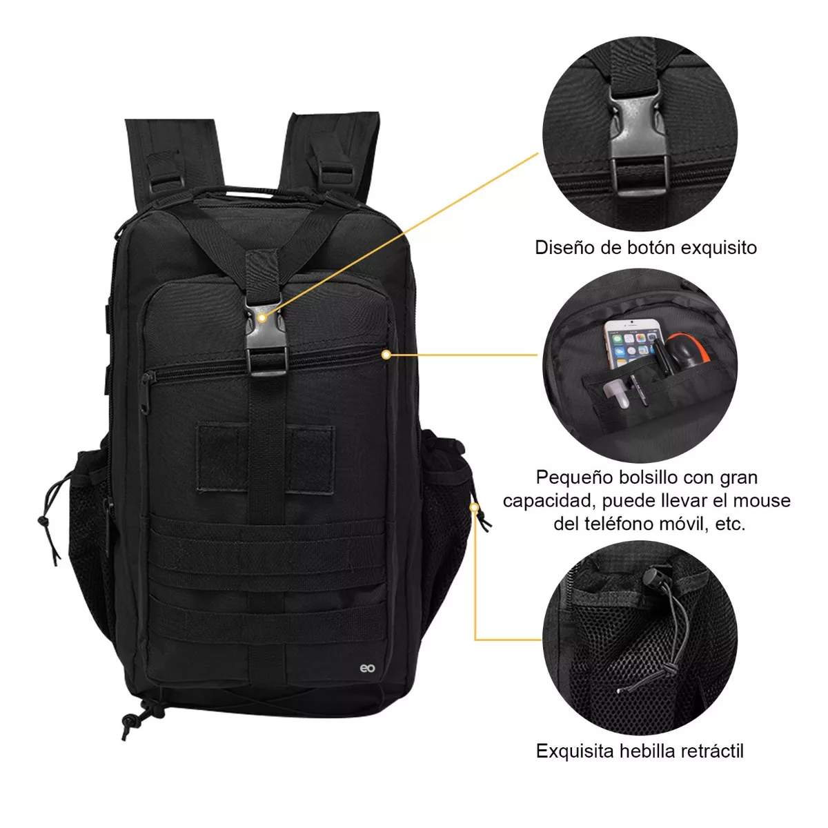 Foto 3 pulgar | Mochila Táctica Militar De Camping Exterior Impermeable Eo Safe Imports Esi-13303-1 Negro