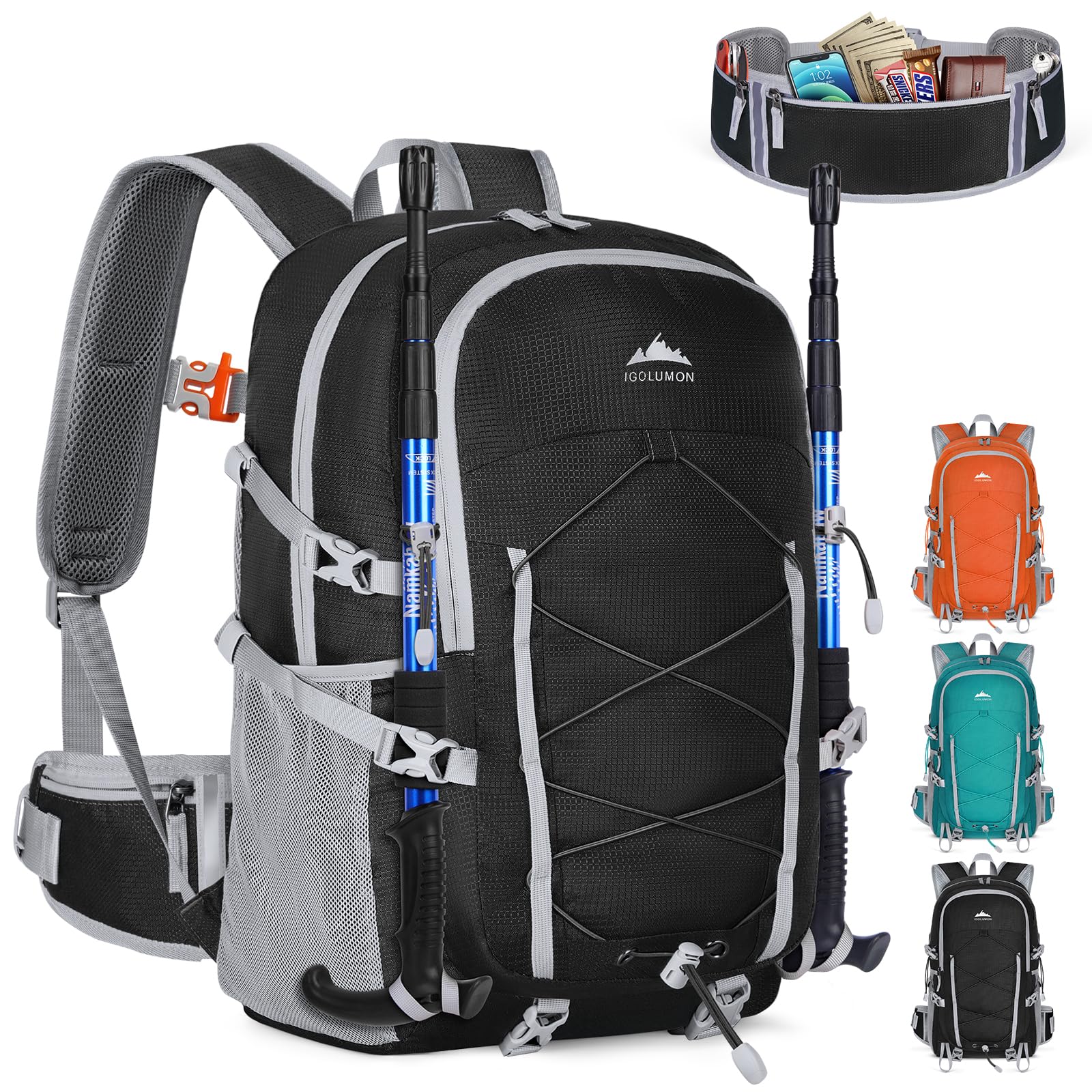 Foto 2 pulgar | Mochila De Senderismo Igolumon 40l Impermeable Ligera Negra - Venta Internacional.