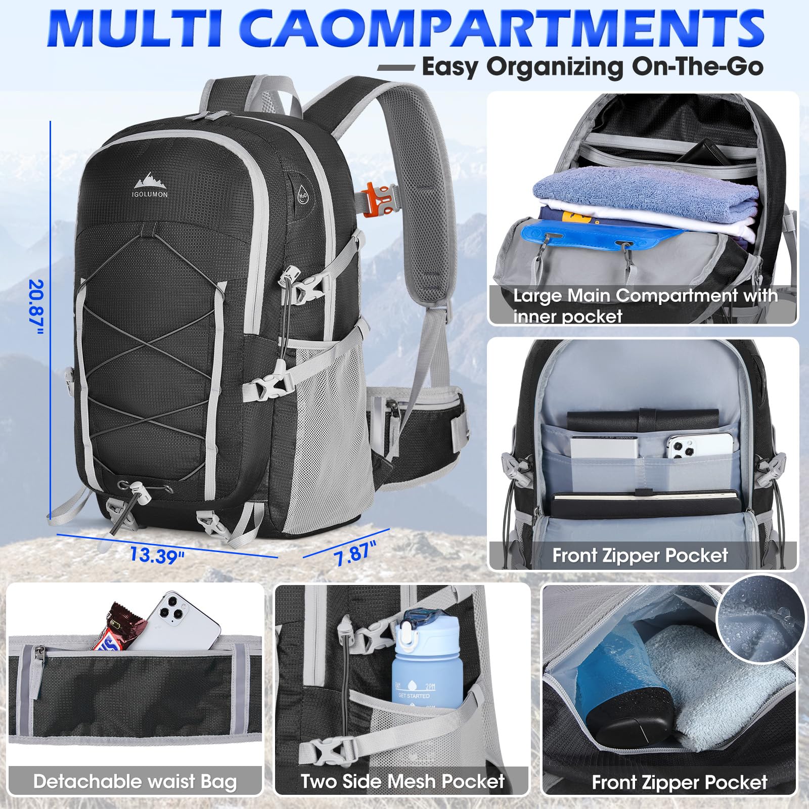 Foto 3 pulgar | Mochila De Senderismo Igolumon 40l Impermeable Ligera Negra - Venta Internacional.