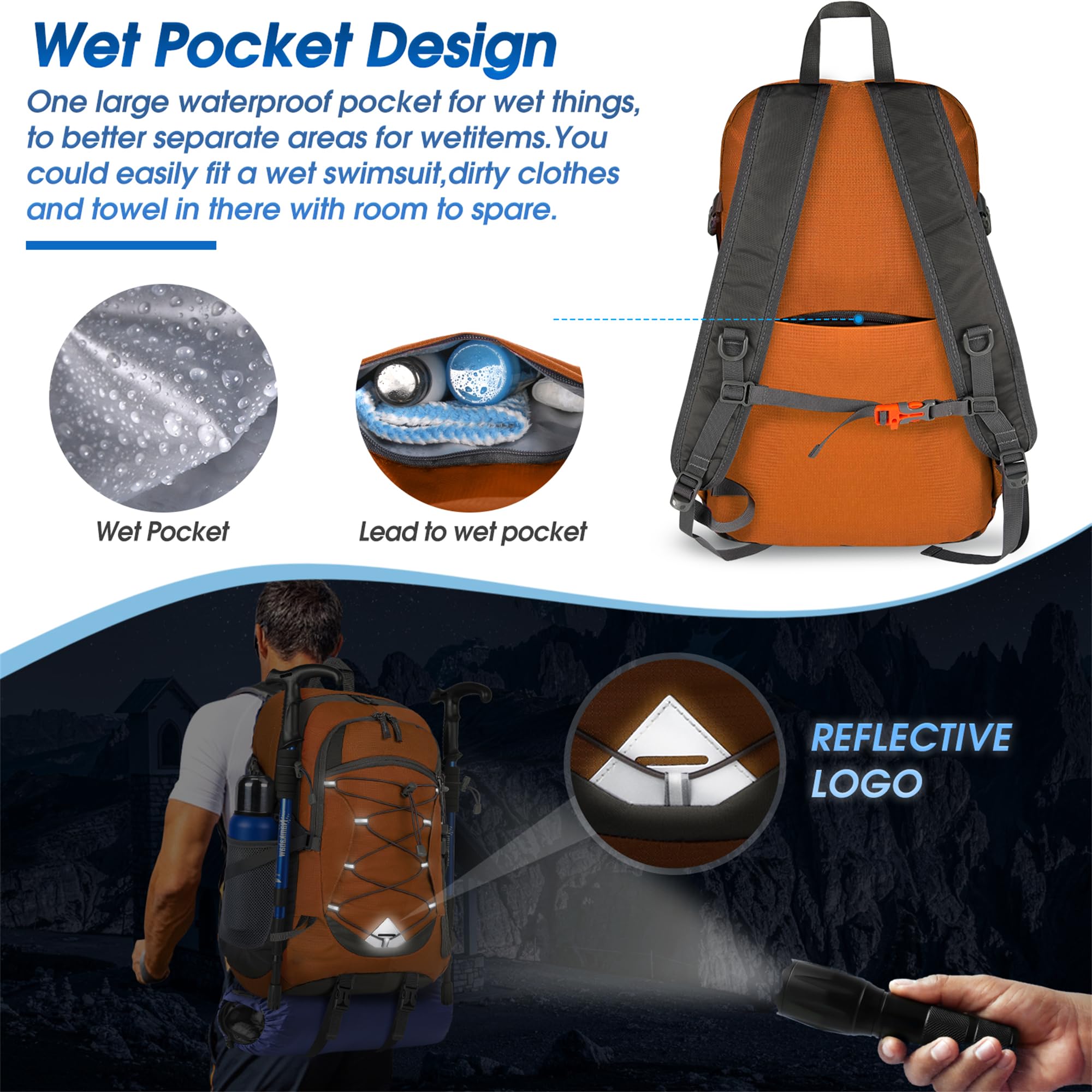 Foto 5 pulgar | Mochila De Senderismo Igolumon Ligera 40 L Impermeable Naranja - Venta Internacional.