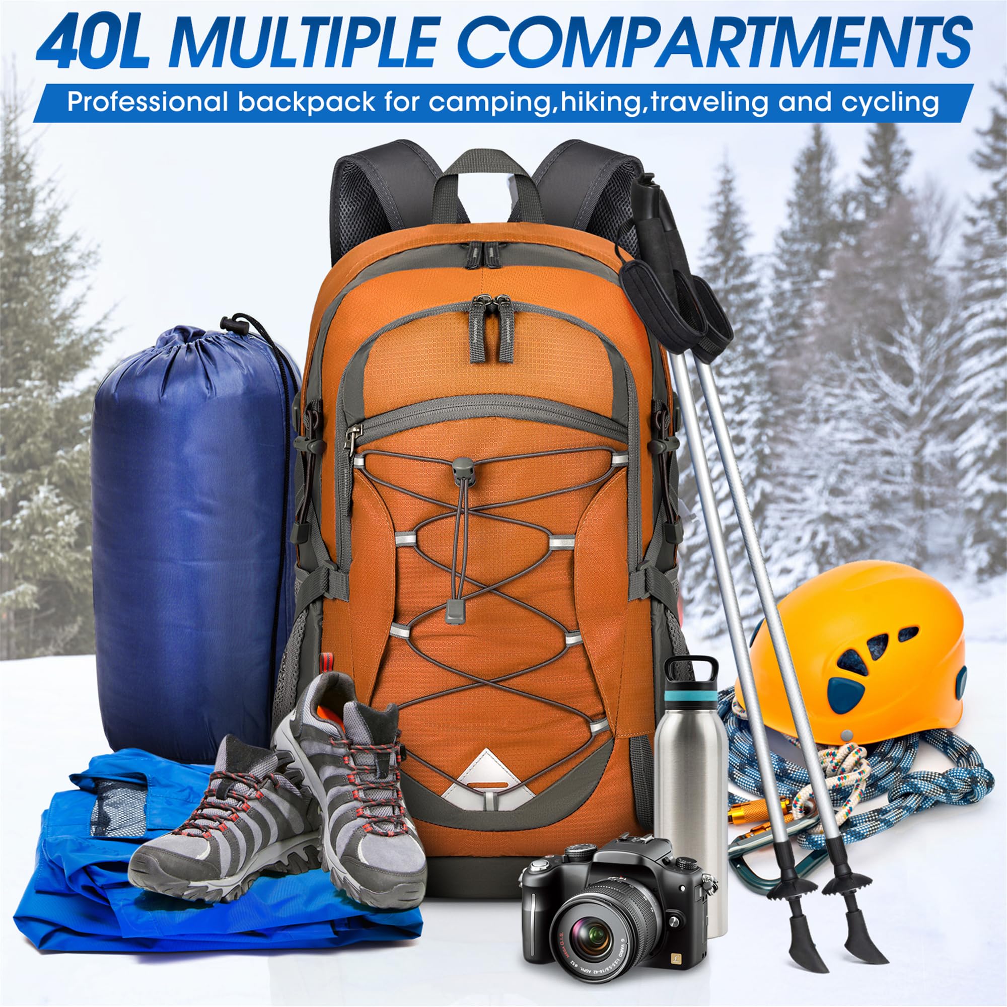 Foto 7 pulgar | Mochila De Senderismo Igolumon Ligera 40 L Impermeable Naranja - Venta Internacional.