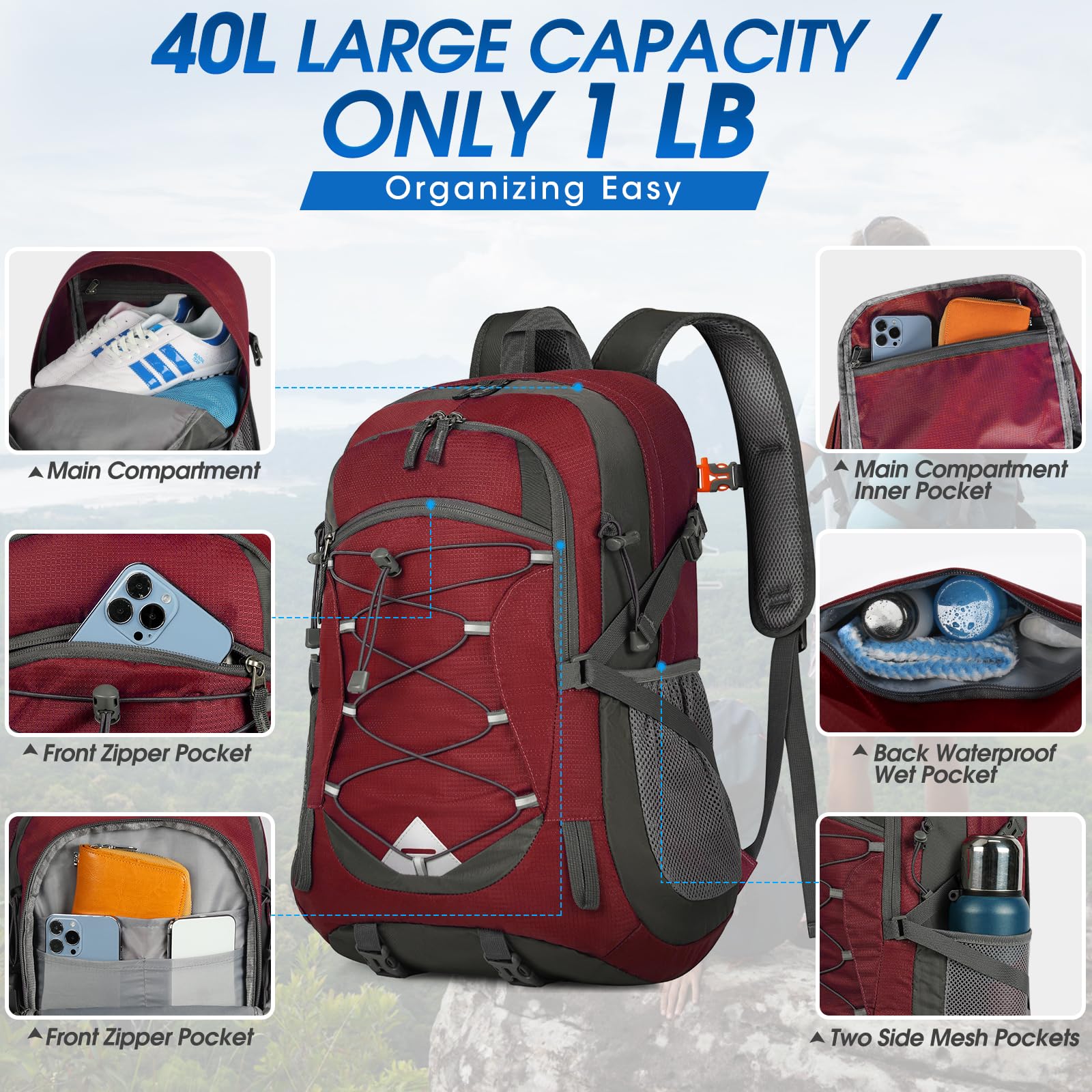 Foto 5 | Mochila Igolumon Ligera Plegable 40l Impermeable Roja - Venta Internacional.