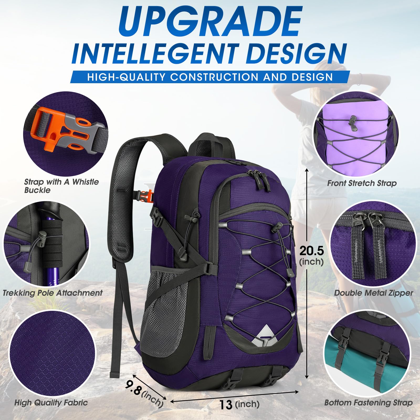 Foto 3 pulgar | Mochila De Senderismo Igolumon, Ligera, 40 L, Impermeable, Color Morado - Venta Internacional.