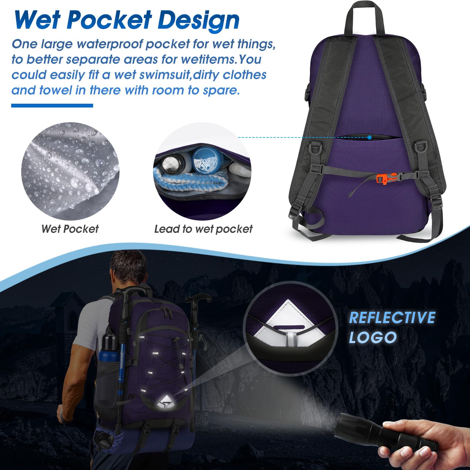 Foto 4 pulgar | Mochila De Senderismo Igolumon, Ligera, 40 L, Impermeable, Color Morado - Venta Internacional.