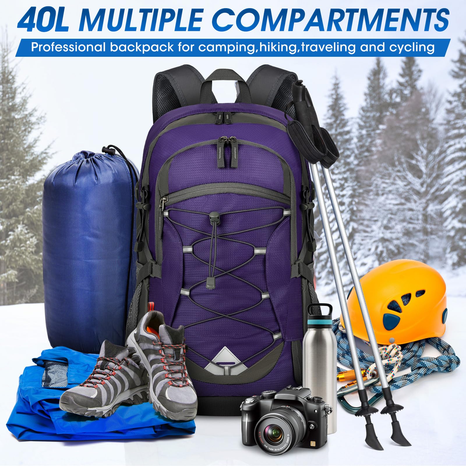 Foto 8 pulgar | Mochila De Senderismo Igolumon, Ligera, 40 L, Impermeable, Color Morado - Venta Internacional.