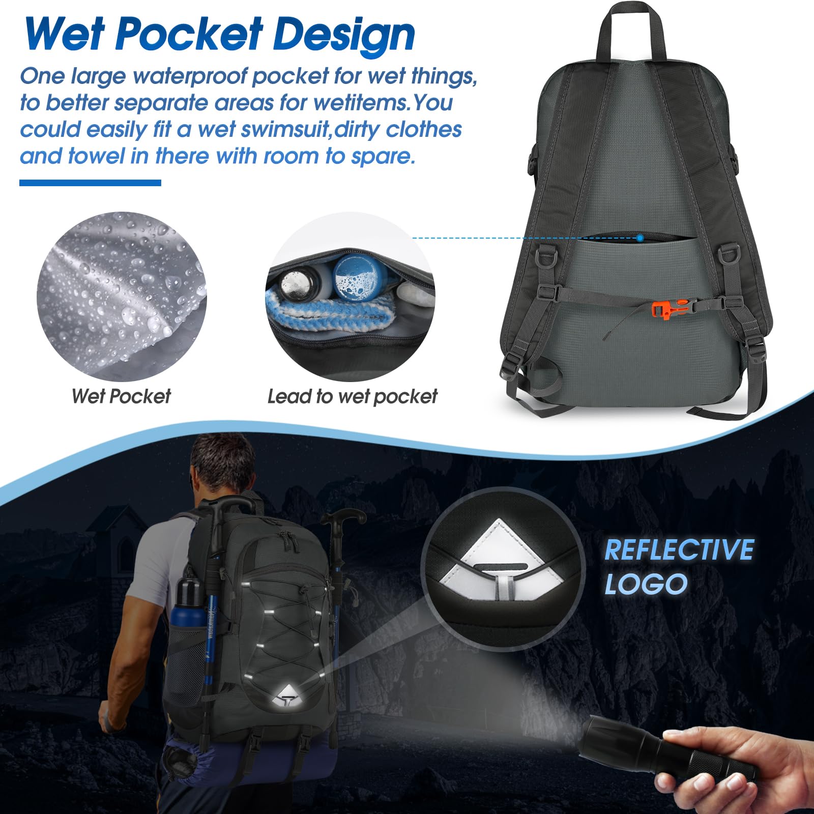 Foto 4 pulgar | Mochila De Senderismo Igolumon, Ligera, 40 L, Impermeable, Gris - Venta Internacional.