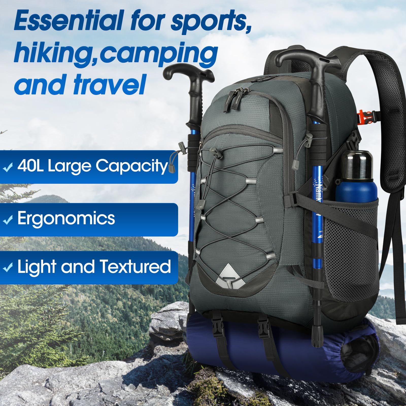 Foto 8 pulgar | Mochila De Senderismo Igolumon, Ligera, 40 L, Impermeable, Gris - Venta Internacional.