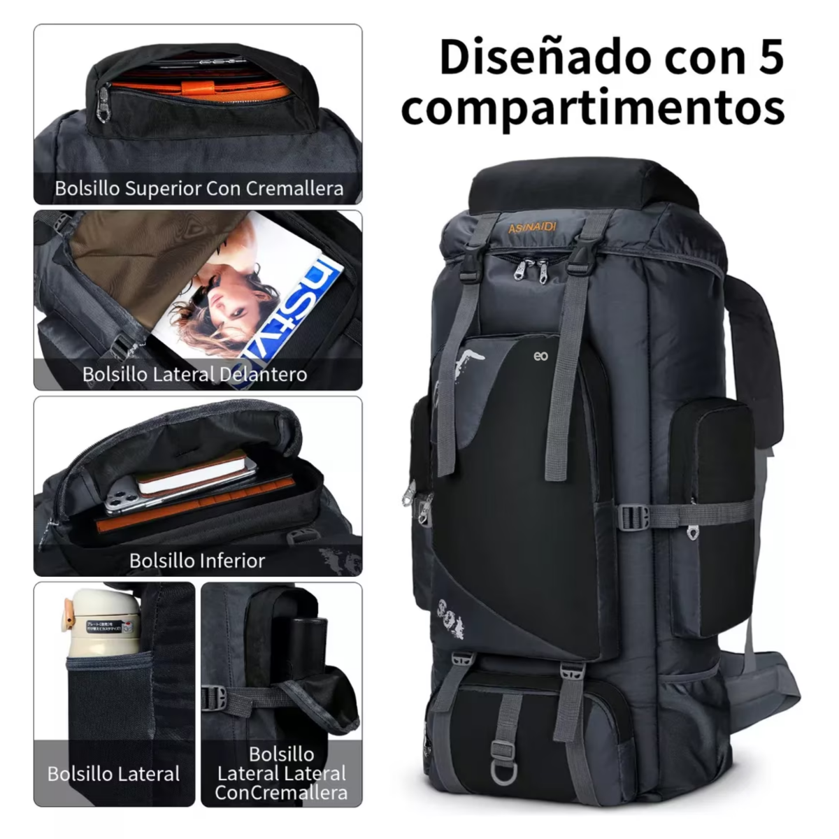 Foto 4 pulgar | Mochila De Senderismo Impermeable Mochila Táctica Eo Safe Imports Esi-10487 Negro