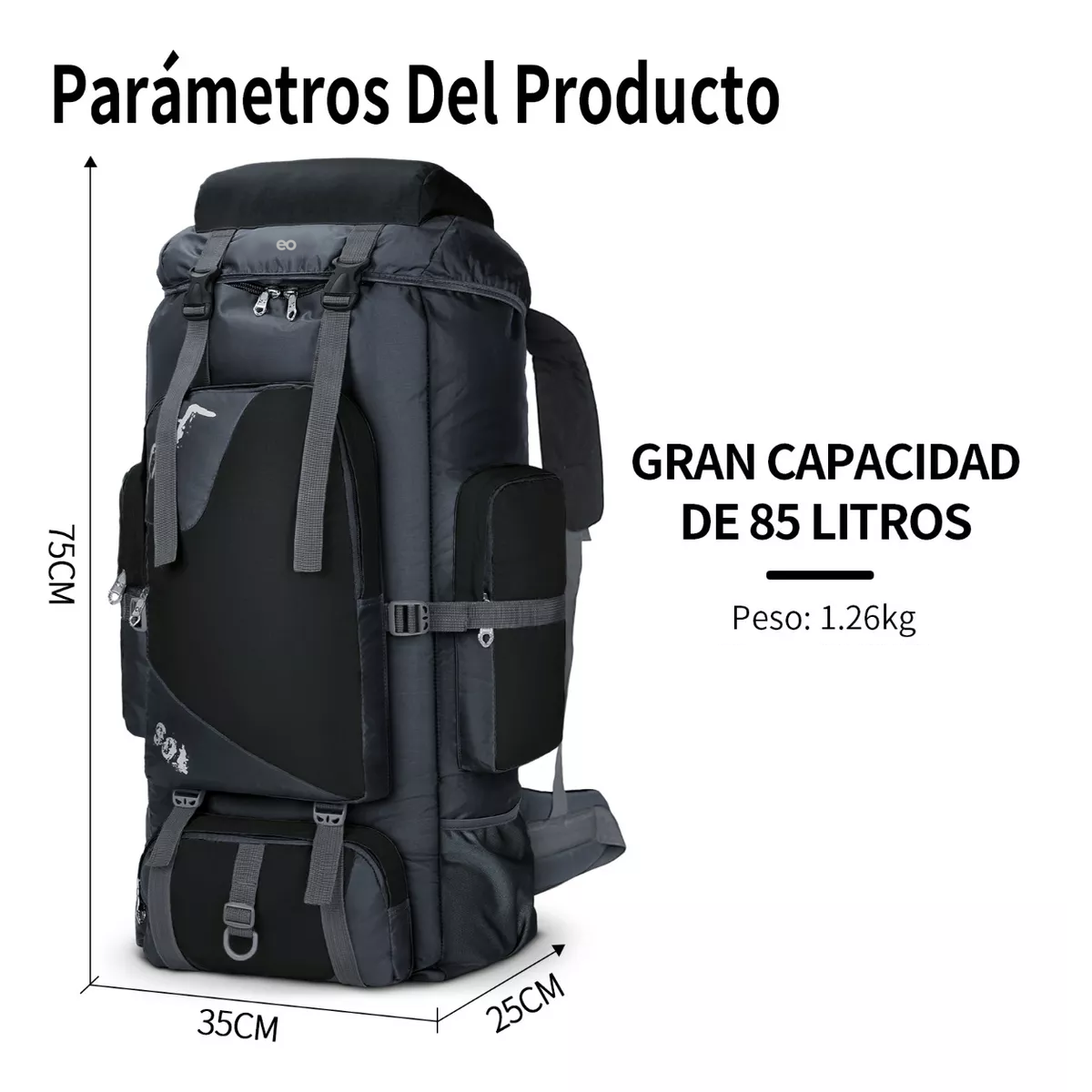 Foto 2 | Mochila De Senderismo Impermeable 85l Eo Safe Imports Esi-14794-1 Negro