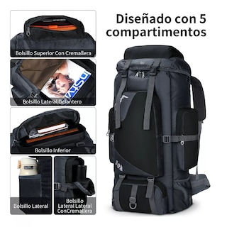 Foto 3 | Mochila De Senderismo Impermeable 85l Eo Safe Imports Esi-14794-1 Negro