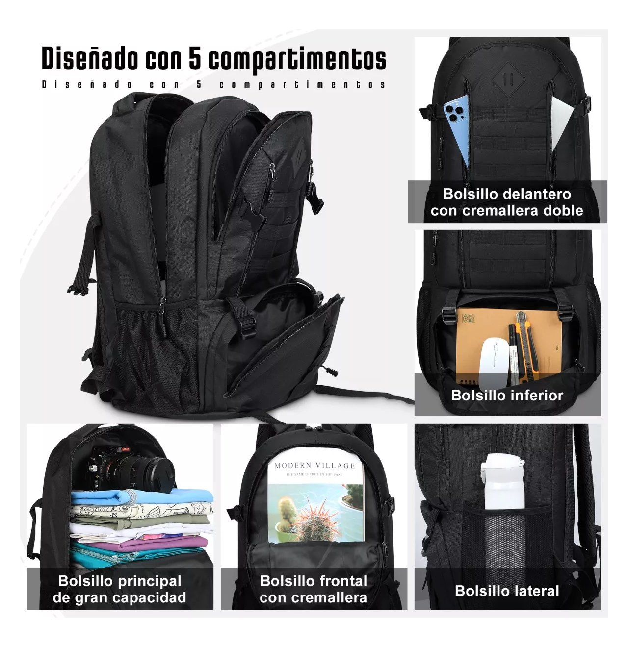 Foto 5 pulgar | Mochila Táctica Militar Impermeable Para Senderismo De 50l Negro