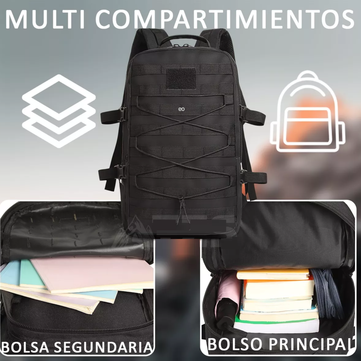 Foto 4 pulgar | Mochila Táctica Impermeable Para Laptop Campismo Oxford Eo Safe Imports Esi-13722-1 Multicolor