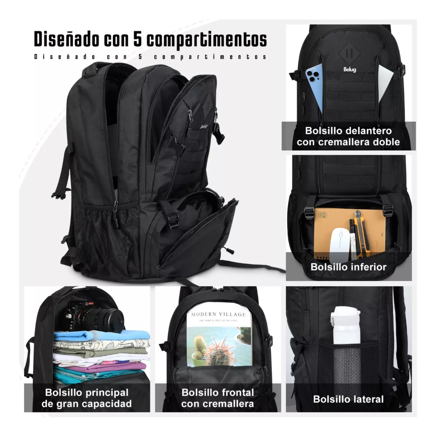 Foto 5 pulgar | Mochila Táctica Militar Impermeable Para Senderismo Belug De 50l Negro