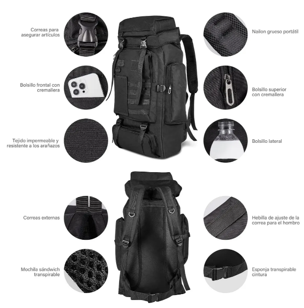 Foto 6 pulgar | Mochila Xtellar De Senderismo Mochila Cámping Impermeable 80l Color Negro Tela Oxford