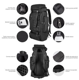 Foto 5 | Mochila Xtellar De Senderismo Mochila Cámping Impermeable 80l Color Negro Tela Oxford