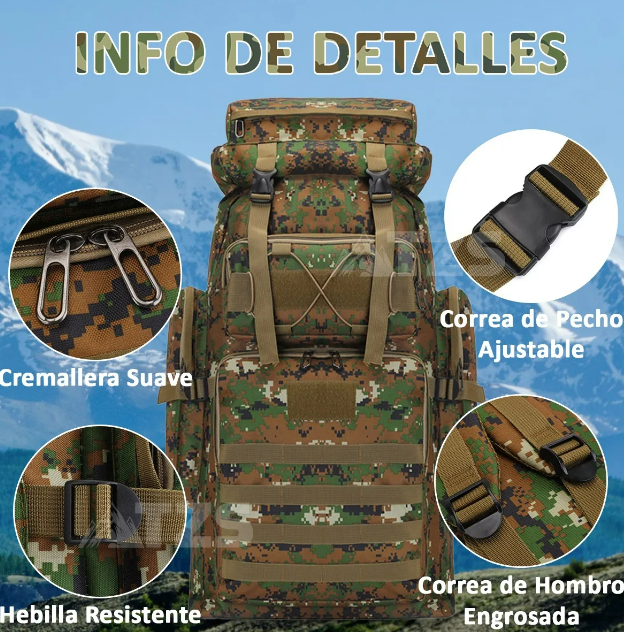 Foto 4 pulgar | Mochila Xtellar Táctica Militar 80l Campismo Senderismo Multifuncion