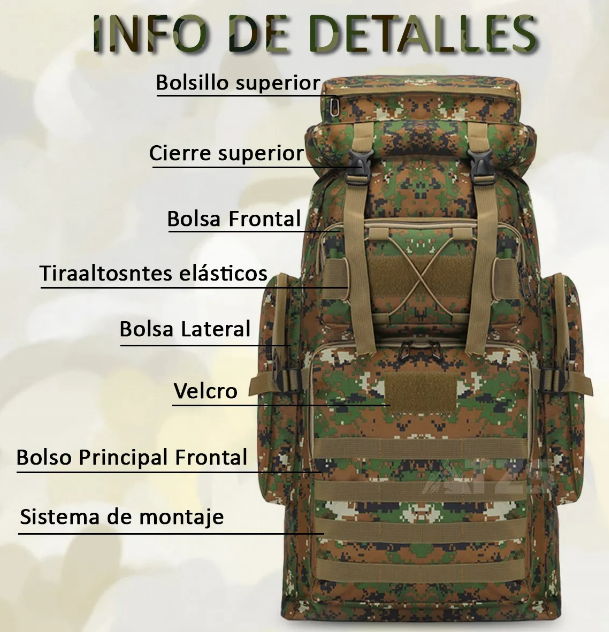 Foto 6 pulgar | Mochila Xtellar Táctica Militar 80l Campismo Senderismo Multifuncion