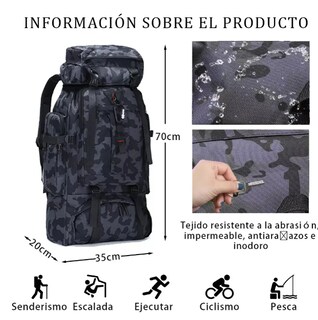 Foto 2 | Mochila Xtellar Táctica Para Acampar Y Montañismo Al Aire Libre De 80l Color Negro