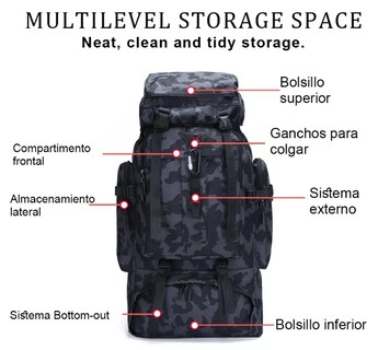 Foto 4 | Mochila Xtellar Táctica Para Acampar Y Montañismo Al Aire Libre De 80l Color Negro