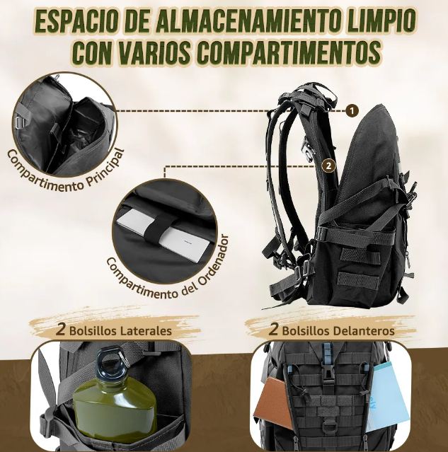 Foto 3 pulgar | Mochila Multifuncional Xtellar De Estilo Militar Y 45l - Accesorios Incluidos - Negro Impactante