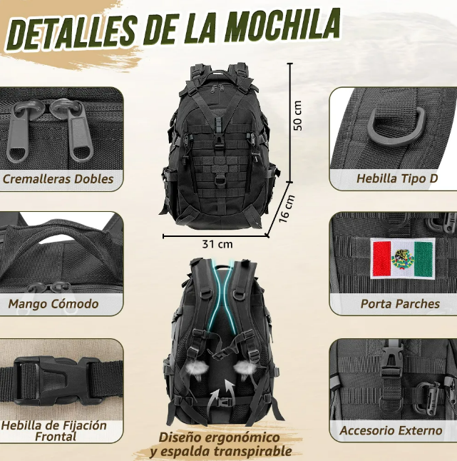 Foto 4 | Mochila Multifuncional Xtellar De Estilo Militar Y 45l - Accesorios Incluidos - Negro Impactante