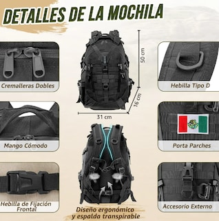 Foto 4 | Mochila Multifuncional Xtellar De Estilo Militar Y 45l - Accesorios Incluidos - Negro Impactante
