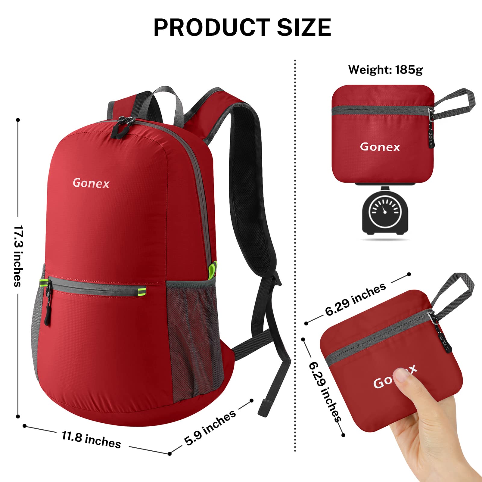Foto 2 | Mochila Gonex Ultraligera Y Plegable De 20 Litros (roja) - Venta Internacional.