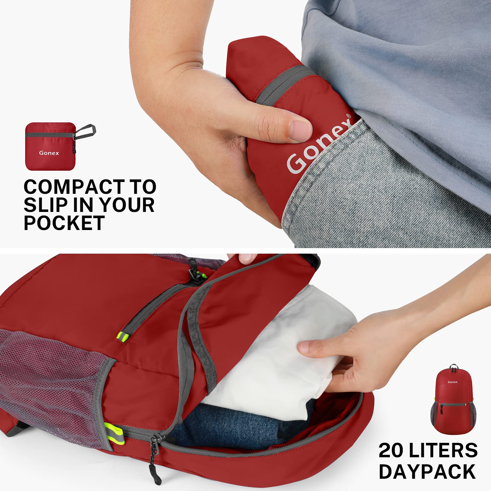 Foto 5 pulgar | Mochila Gonex Ultraligera Y Plegable De 20 Litros (roja) - Venta Internacional.