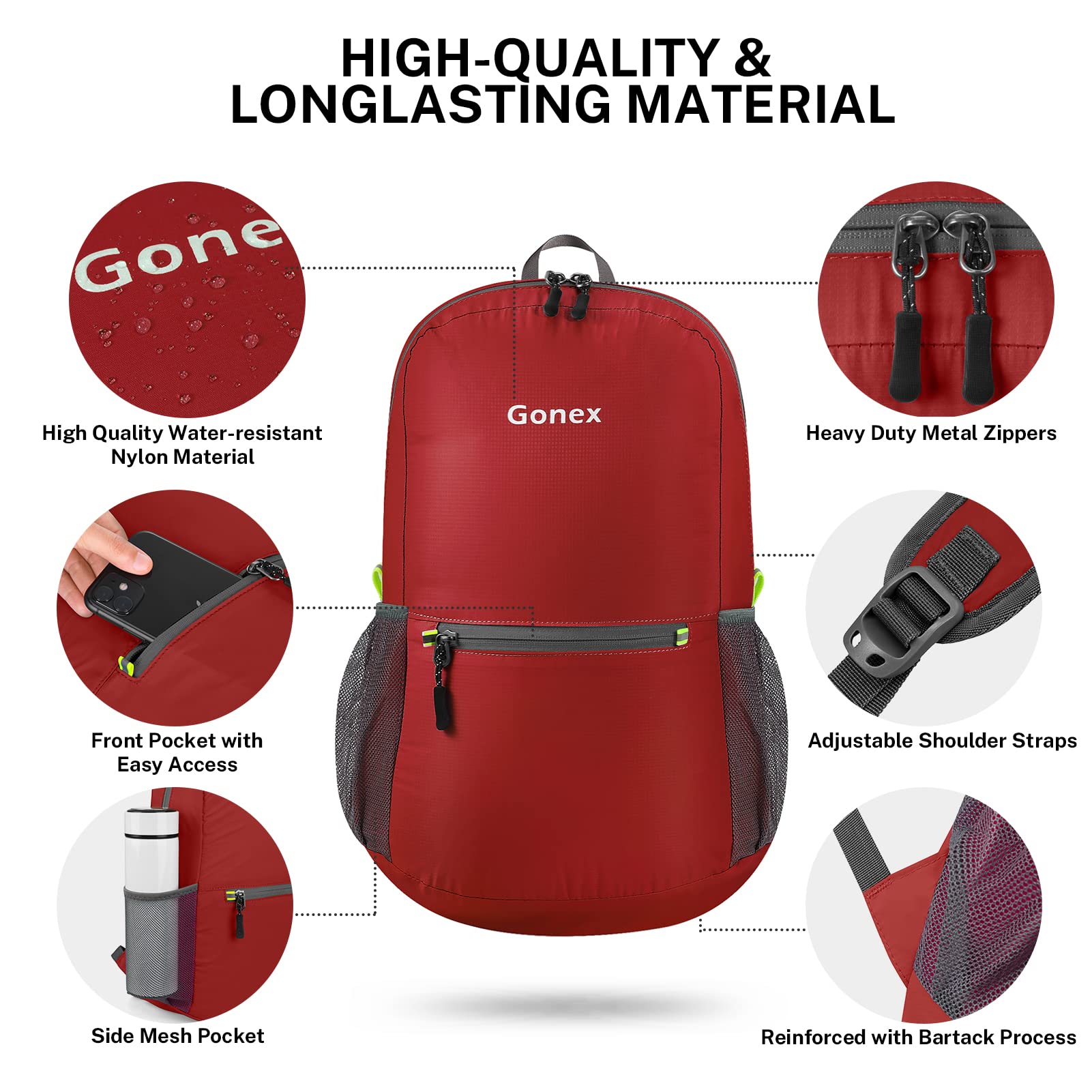 Foto 6 pulgar | Mochila Gonex Ultraligera Y Plegable De 20 Litros (roja) - Venta Internacional.