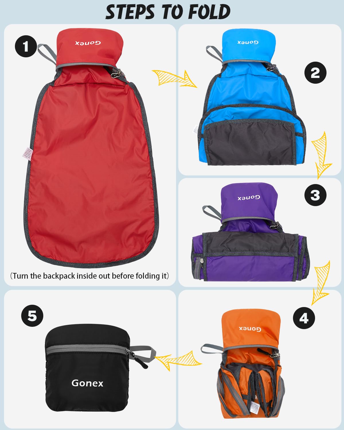 Foto 3 pulgar | Mochila Gonex Ultraligera Y Plegable De 20 Litros, Color Naranja - Venta Internacional.