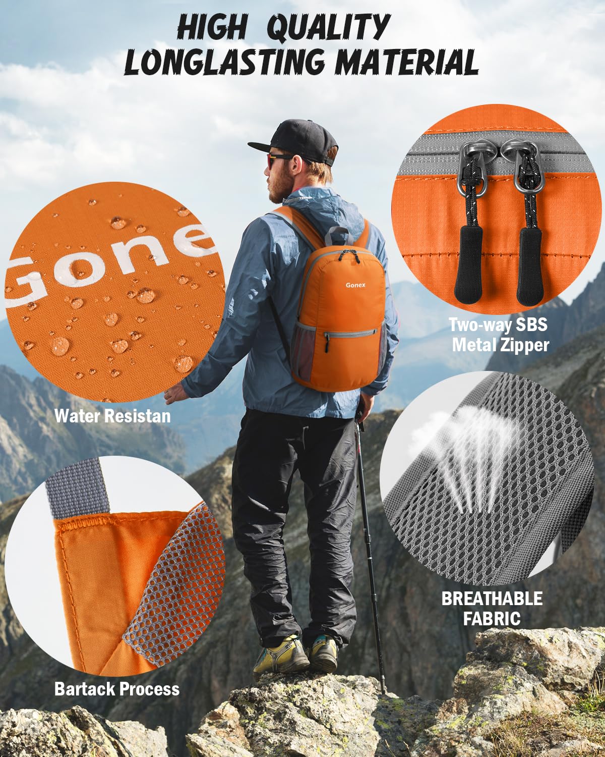 Foto 5 pulgar | Mochila Gonex Ultraligera Y Plegable De 20 Litros, Color Naranja - Venta Internacional.