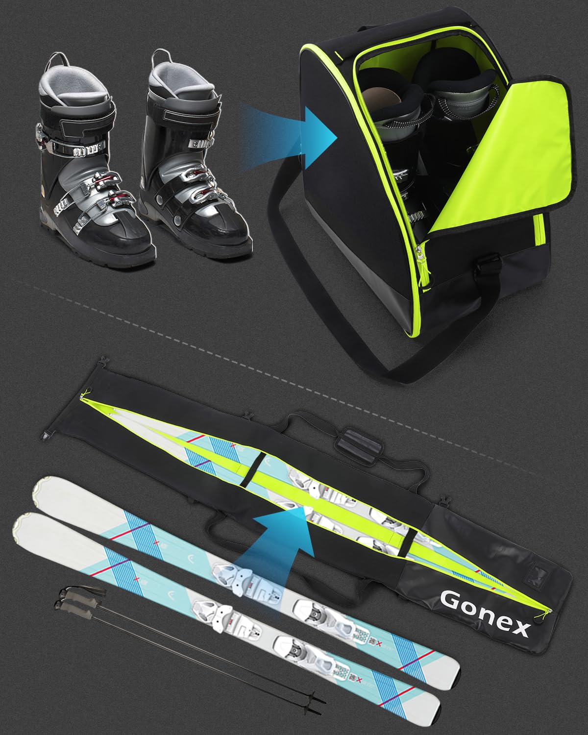 Foto 6 | Combo De Bolsa De Esquí Y Bolsa Para Botas Gonex, Resistente Al Agua, Color Negro - Venta Internacional.
