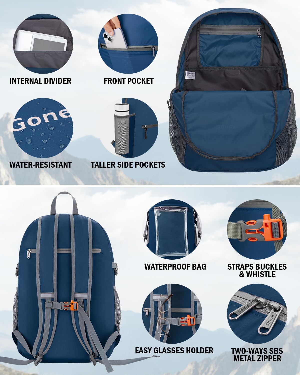 Foto 5 pulgar | Mochila Gonex Ultraligera, Plegable, Impermeable, 30 L - Venta Internacional.