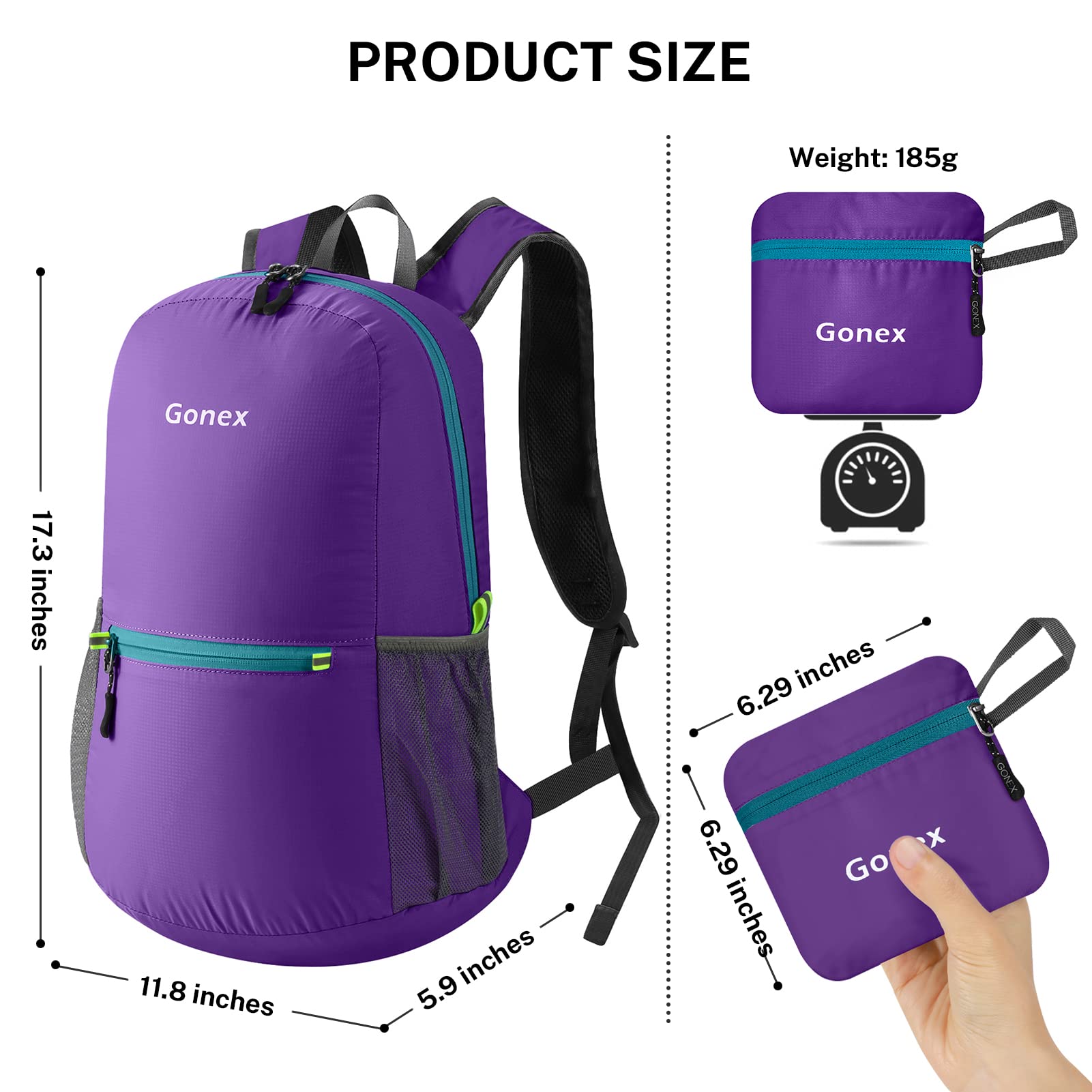 Foto 3 pulgar | Mochila Gonex Ultraligera Y Plegable De 20 Litros (violeta) - Venta Internacional.