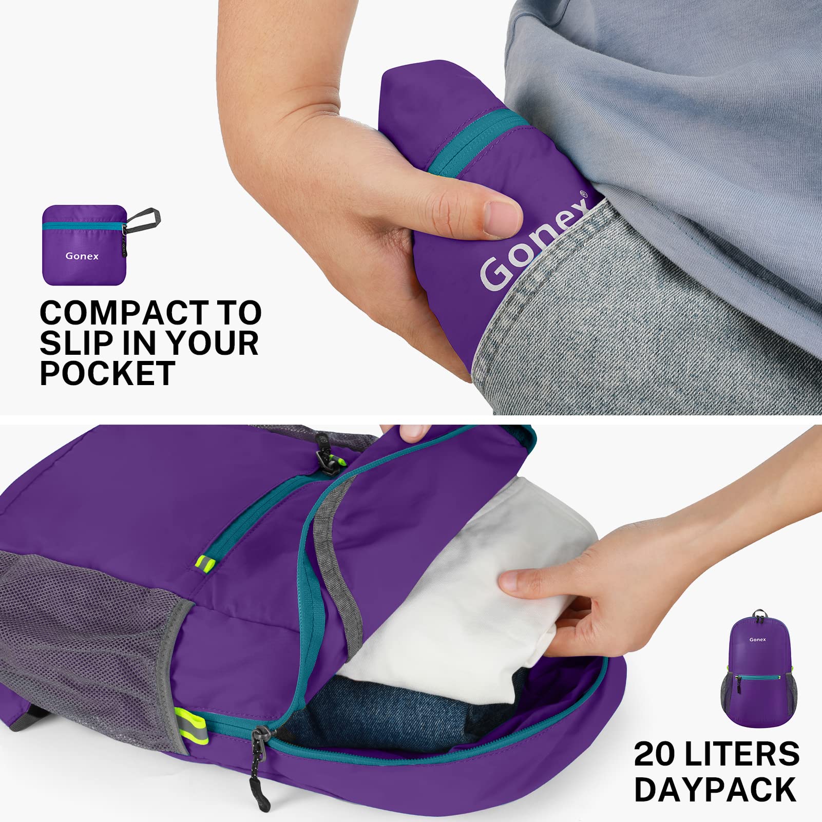 Foto 5 pulgar | Mochila Gonex Ultraligera Y Plegable De 20 Litros (violeta) - Venta Internacional.