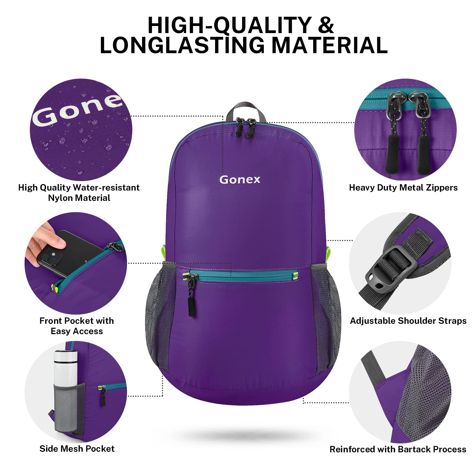 Foto 6 pulgar | Mochila Gonex Ultraligera Y Plegable De 20 Litros (violeta) - Venta Internacional.