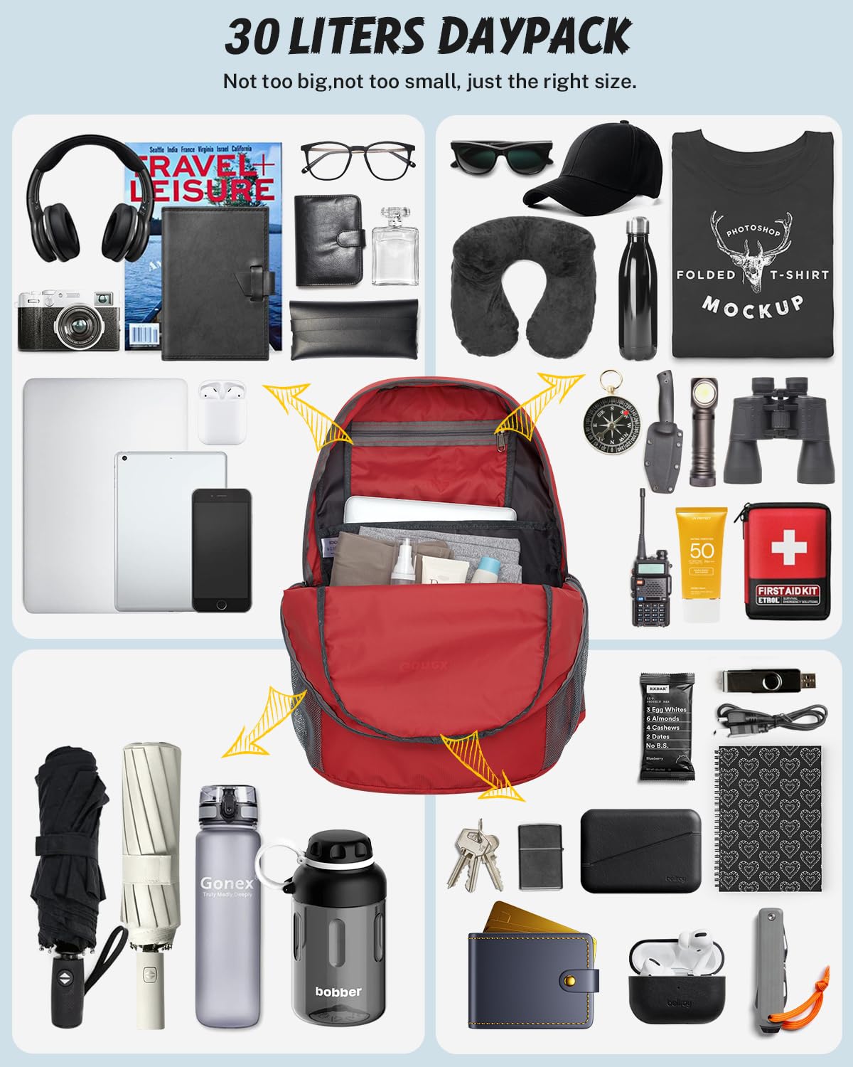 Foto 3 pulgar | Mochila Gonex Ultraligera, Plegable, Impermeable, 30 L, Roja - Venta Internacional.