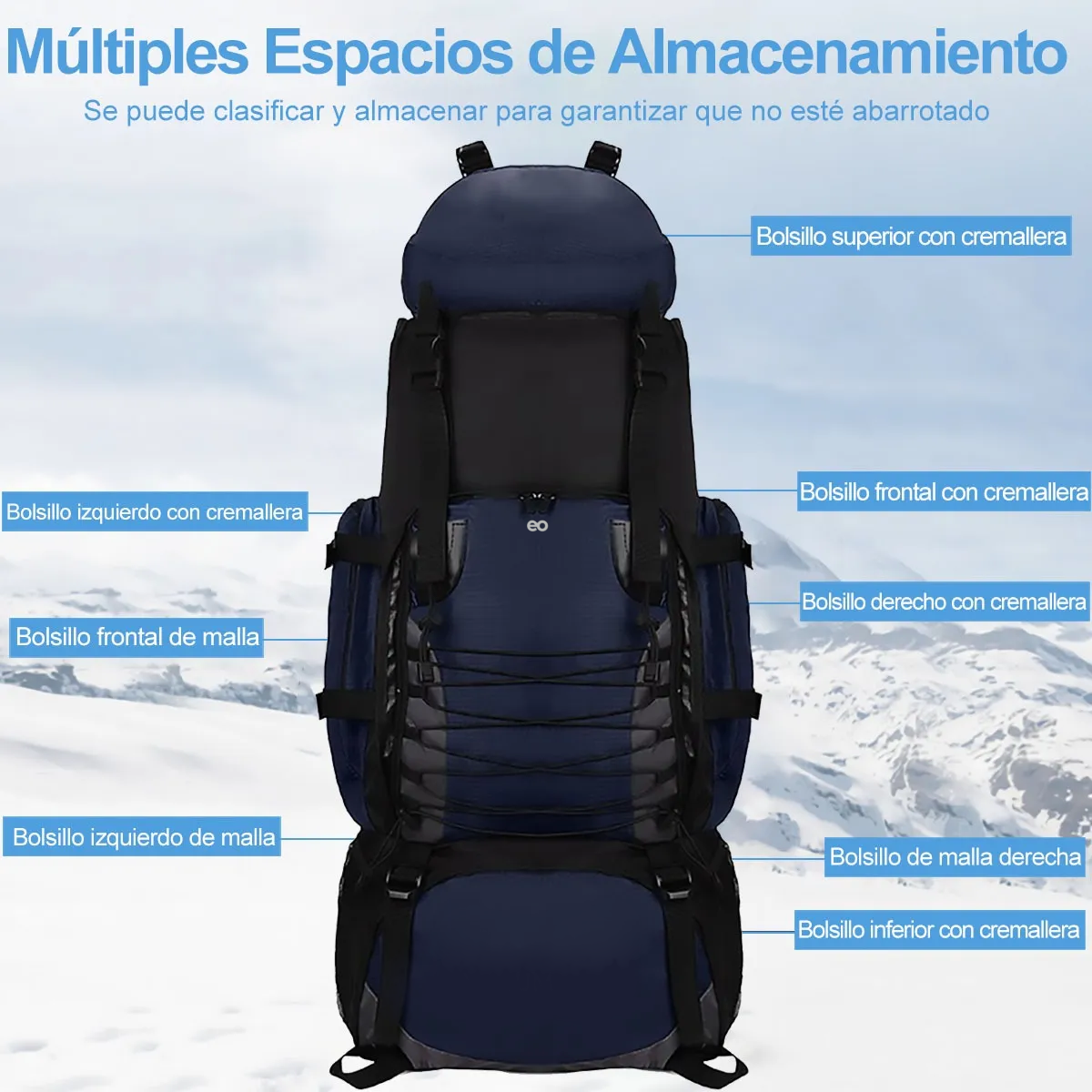 Foto 3 pulgar | Mochila Senderismo 90l Para Viaje Impermeable Eo Safe Imports Esi-19646 Azul