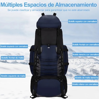 Foto 2 | Mochila Senderismo 90l Para Viaje Impermeable Eo Safe Imports Esi-19646 Azul