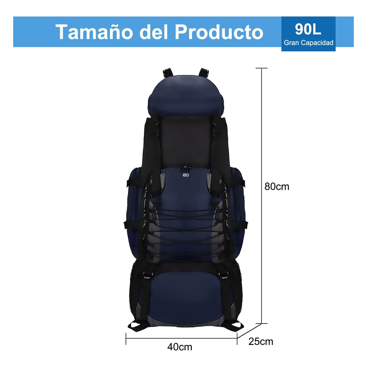 Foto 5 pulgar | Mochila Senderismo 90l Para Viaje Impermeable Eo Safe Imports Esi-19646 Azul