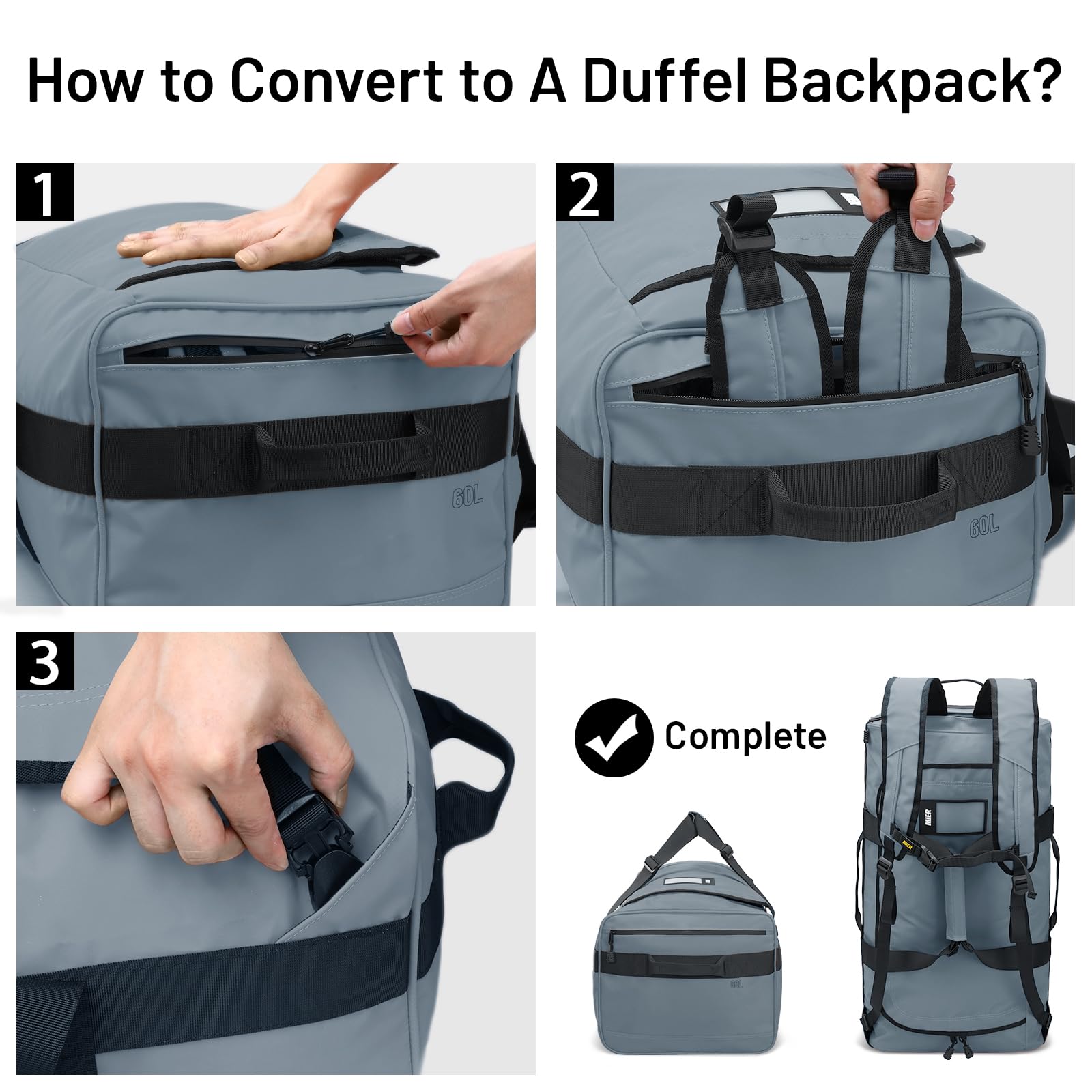 Foto 3 pulgar | Mochila Duffle Mier 60 L Resistente Al Agua Para Gimnasio, Deportes Y Viajes - Venta Internacional.