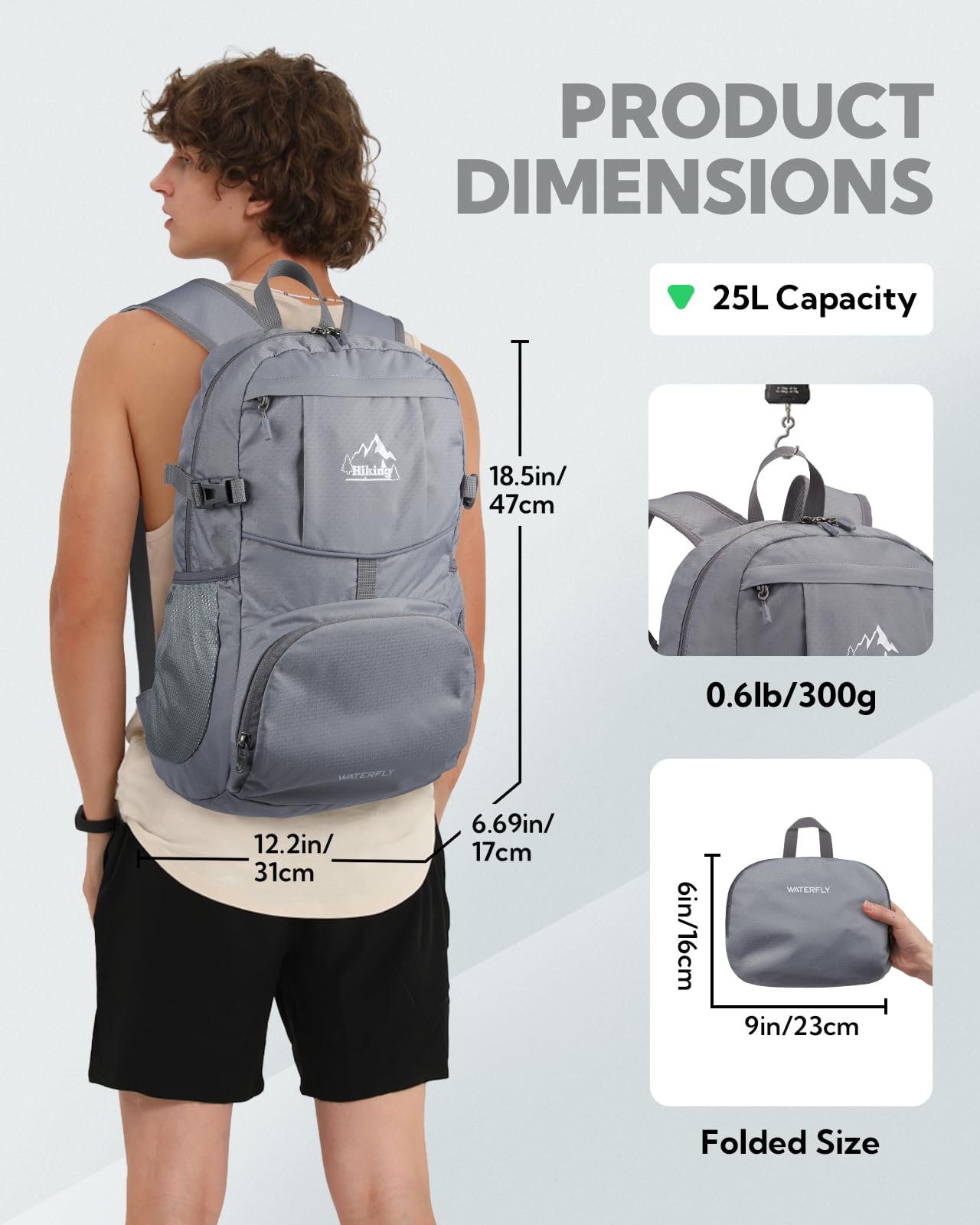 Foto 3 pulgar | Mochila Waterfly Para Senderismo Plegable  25 L  Impermeable  Gris - Venta Internacional.