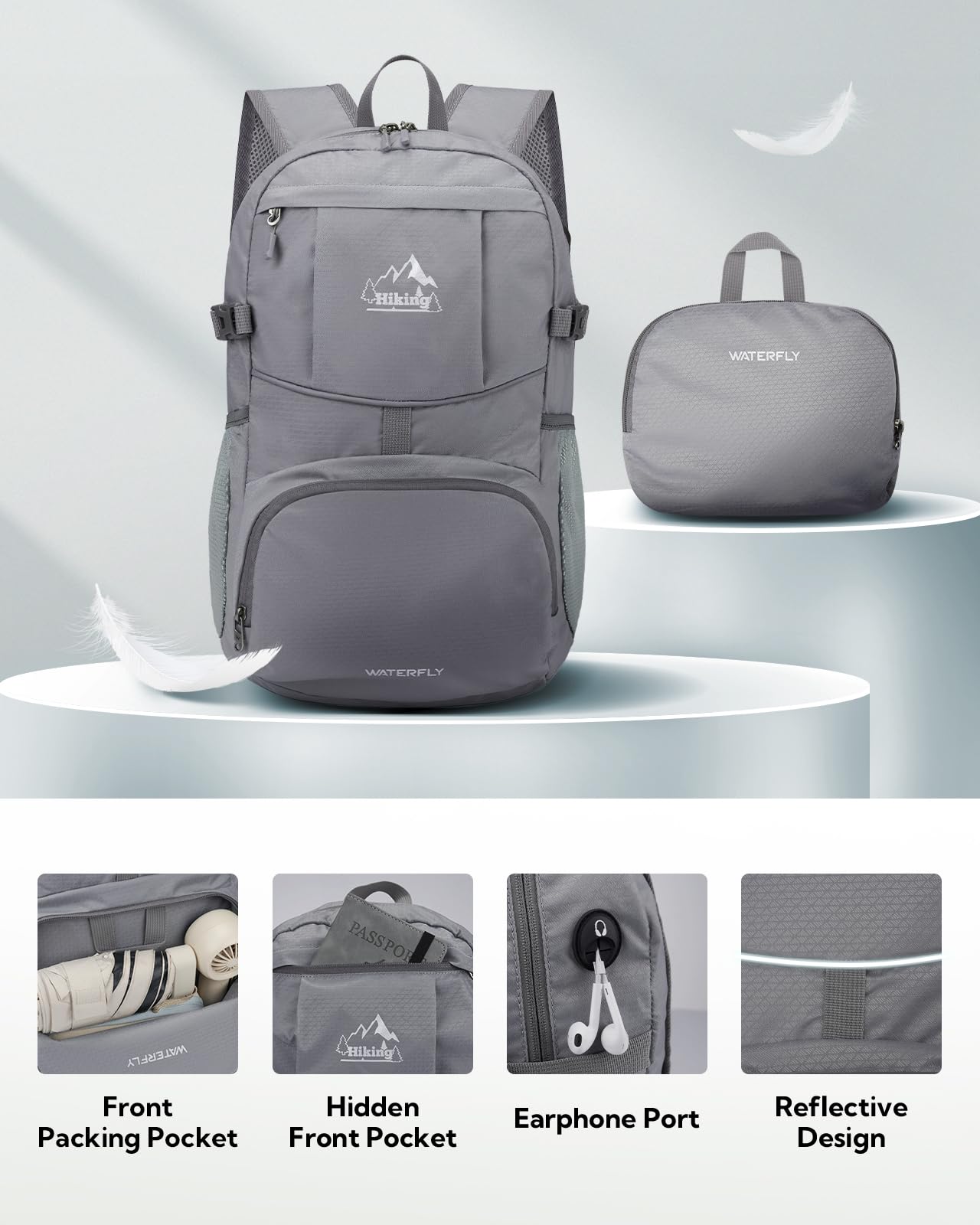Foto 4 pulgar | Mochila Waterfly Para Senderismo Plegable  25 L  Impermeable  Gris - Venta Internacional.