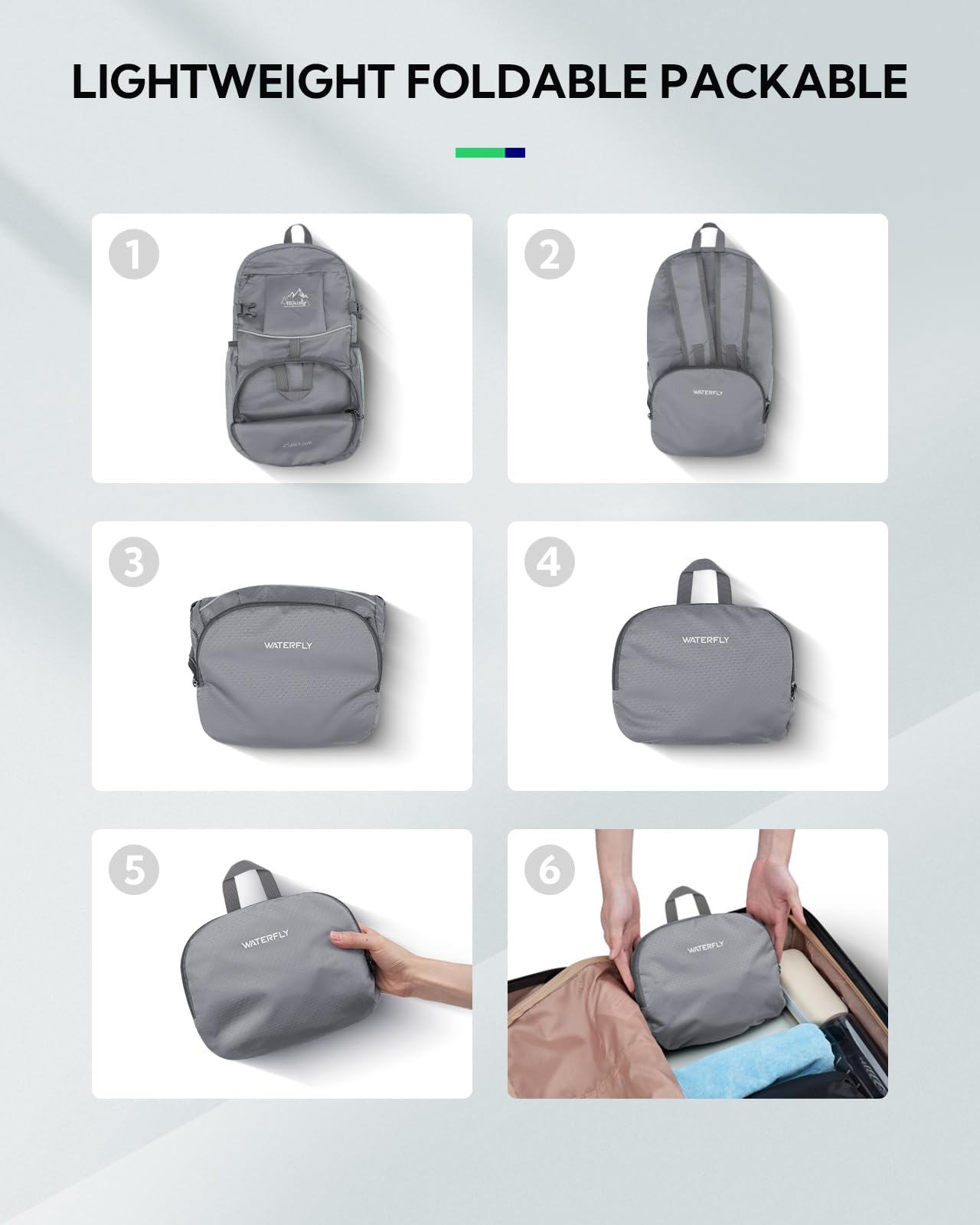 Foto 6 pulgar | Mochila Waterfly Para Senderismo Plegable  25 L  Impermeable  Gris - Venta Internacional.