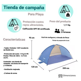 Foto 2 | Tienda Casa de Campaña Bestway 68105 color Verde para Playa 2 Personas Protección UV Pavillo