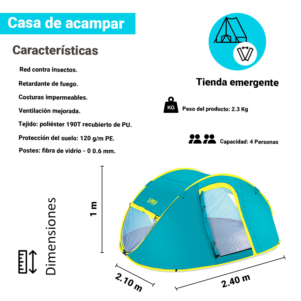 Foto 3 pulgar | Casa de Campaña Bestway para 4 Personas color Verde