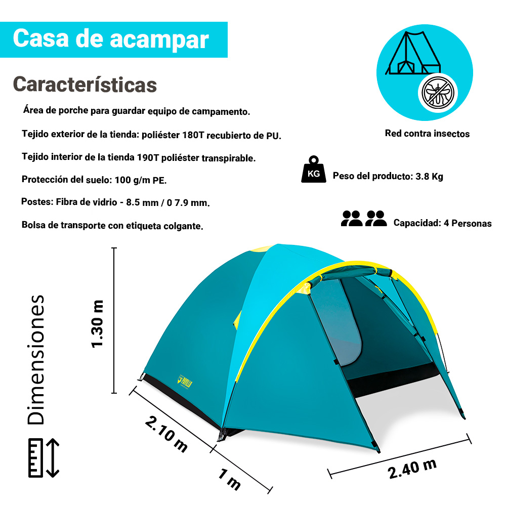 Foto 5 pulgar | Casa de Campaña para 4 Personas + 3 Sleeping Bag Bestway